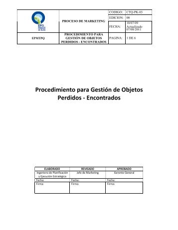 Procedimiento para GestiÃ³n de Objetos Perdidos - Encontrados