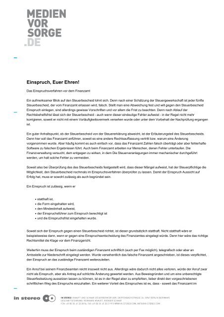 Einspruch Euer Ehren Medienvorsorge De