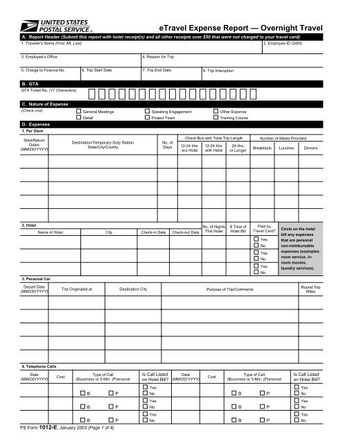 PS Form 1012-E, eTravel Expense Report ... - NALC Branch 78