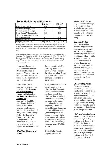 SOLAR ELECTRIC MODULE ES-124 & ES-62T Owners Manual and ...