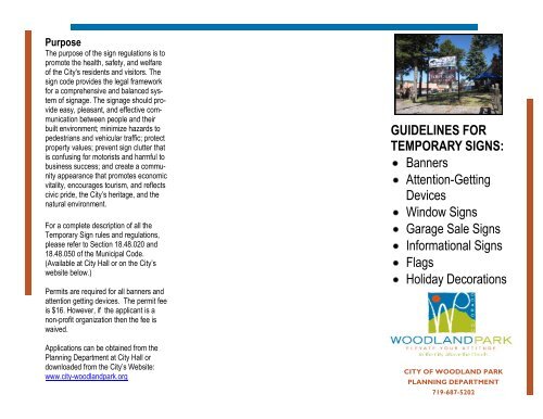 Banners and Temporary Signs Brochure - City of Woodland Park