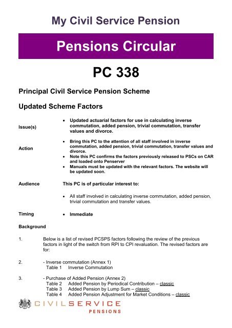 Pensions Circular PC 338 - The Civil Service