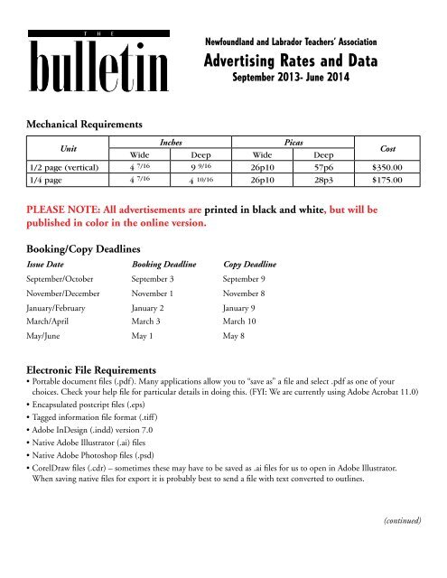 Advertising Rates and Deadlines - Newfoundland and Labrador ...
