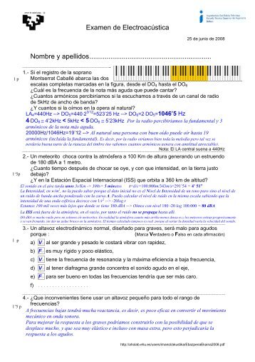 Examen de ElectroacÃºstica Nombre y apellidos ...