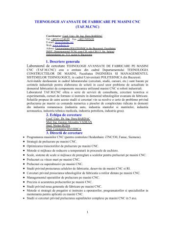 TEHNOLOGII AVANSATE DE FABRICARE PE MASINI CNC - IMST ...