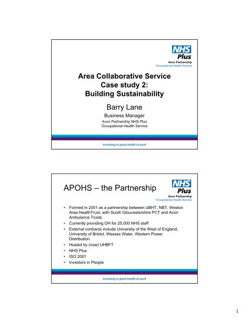 Barry Lane - Area collaborative service - NHS Health at Work