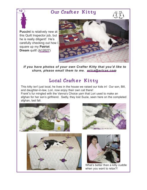 Erica's Craft & Sewing Center Online Newsletter April-June 2012