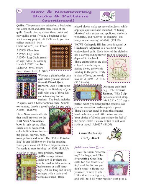 Erica's Craft & Sewing Center Online Newsletter April-June 2012