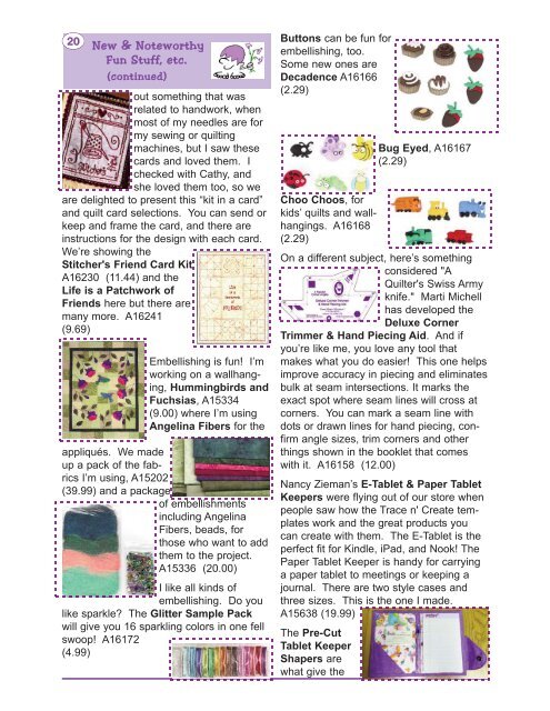 Erica's Craft & Sewing Center Online Newsletter April-June 2012