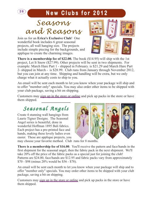 Erica's Craft & Sewing Center Online Newsletter April-June 2012