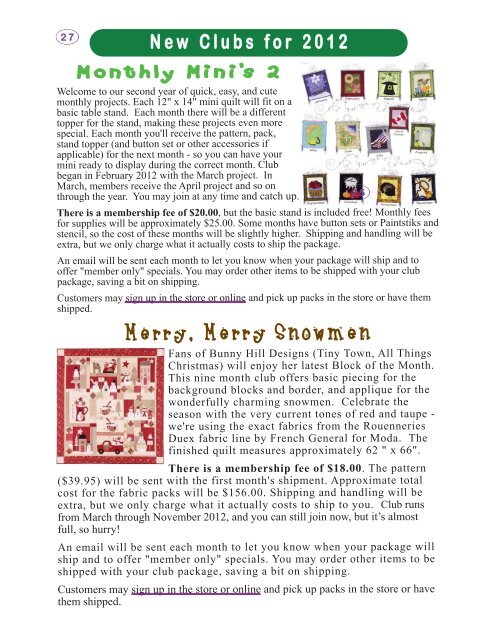 Erica's Craft & Sewing Center Online Newsletter April-June 2012