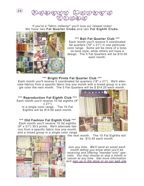 Erica's Craft & Sewing Center Online Newsletter April-June 2012