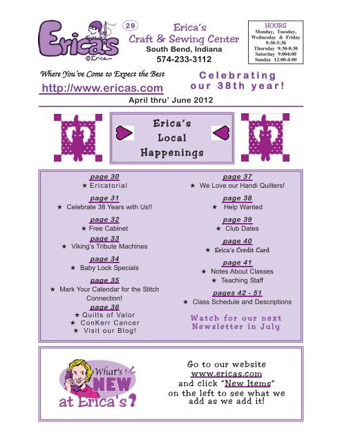 Erica's Craft & Sewing Center Online Newsletter April-June 2012