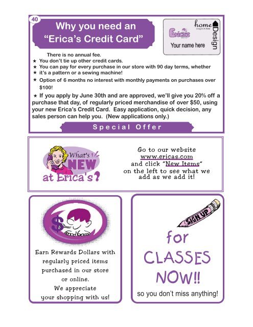 Erica's Craft & Sewing Center Online Newsletter April-June 2012