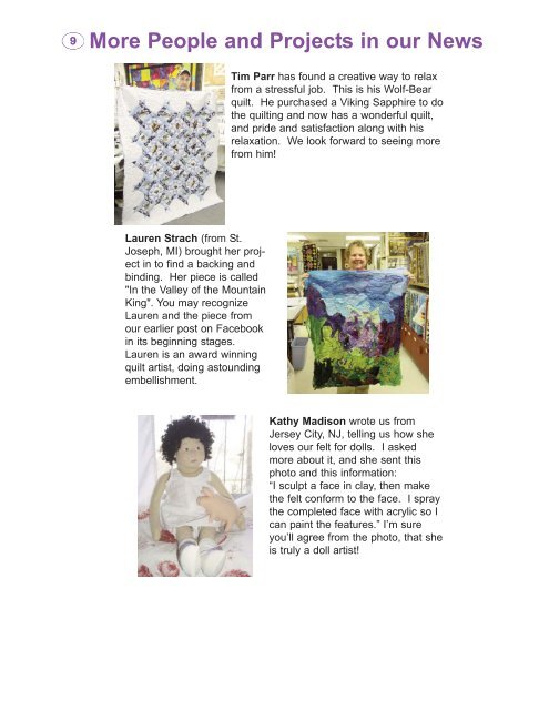 Erica's Craft & Sewing Center Online Newsletter April-June 2012