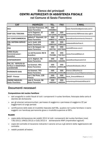 Elenco caaf per ISEE - Comune di Sesto Fiorentino