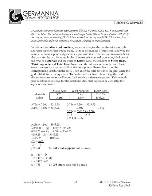 MTE 5 and 7 Word Problems