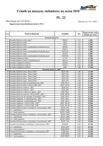 PL. 22 Cennik na maszyny zielonkowe na sezon 2010 - Samasz