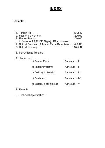 Contents: 1. Tender No. 3/12-13 2. Fees of Tender form ... - MVVNL