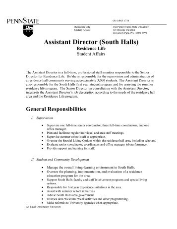 South Assistant Director job description - Student Affairs