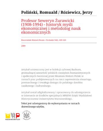 PROFESOR SEWERYN ŻURAWICKI (1908-1994)-HISTORYK ...