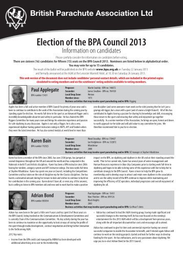 Election of the BPA Council 2013 - British Parachute Association