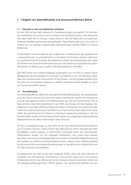 Jahresbericht 2008 - OAQ Organ fÃ¼r Akkreditierung und ...