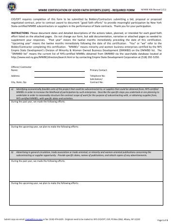 mwbe certification of good faith efforts (cgfe) - required form