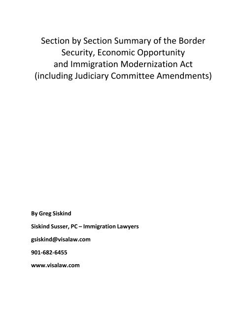 Section by Section Summary of the Border Security ... - Siskind, Susser