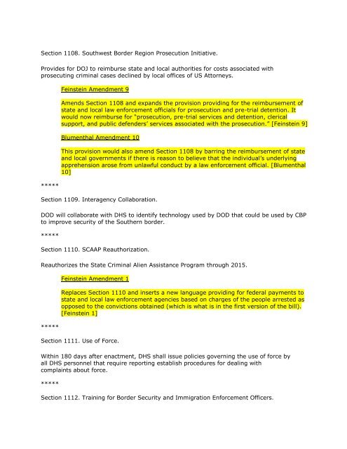 Section by Section Summary of the Border Security ... - Siskind, Susser