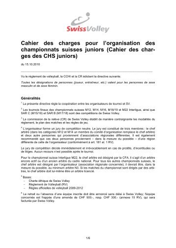 Cahier des charges pour l'organisation des championnats suisses ...