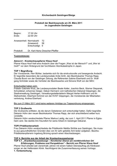 Protokoll der Bezirkssynode 25. März 2011 - Evangelischer ...