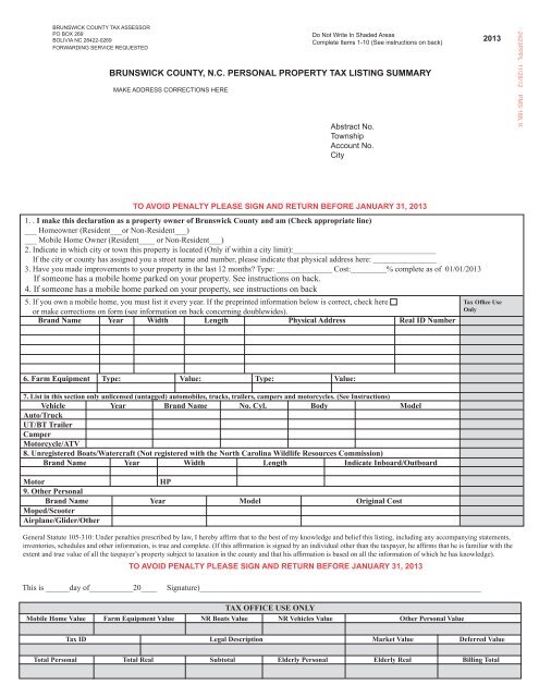 brunswick county, nc personal property tax listing summary