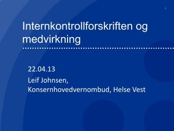 Internkontrollforskriften og medvirkning - Helse Vest