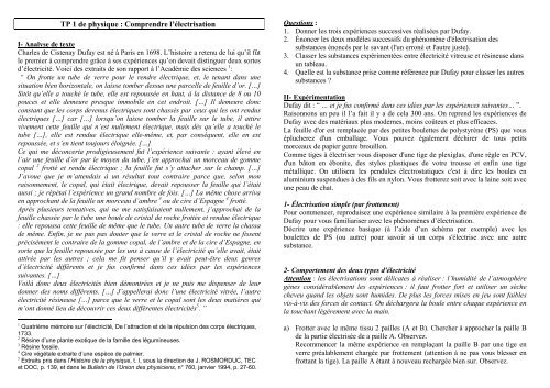 TP 1 de physique : Comprendre l'électrisation