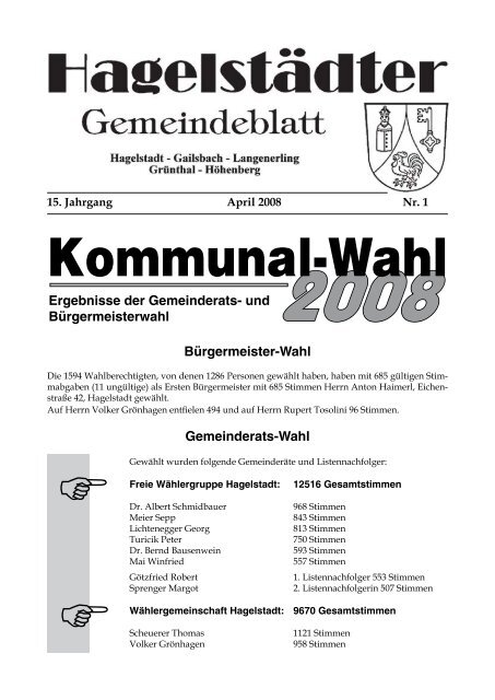 Jahrgang 2008 - der Gemeinde Hagelstadt