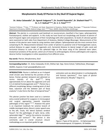 Morphometric Study Of Pterion In Dry Skull Of Gujarat Region