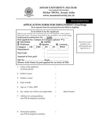 APPLICATION FORM FOR EMPLOYMENT (Teaching) - E-paolive.net