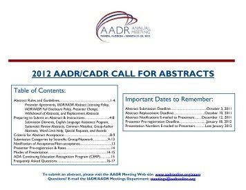 2012 AADR/CADR CALL FOR ABSTRACTS - IADR/AADR