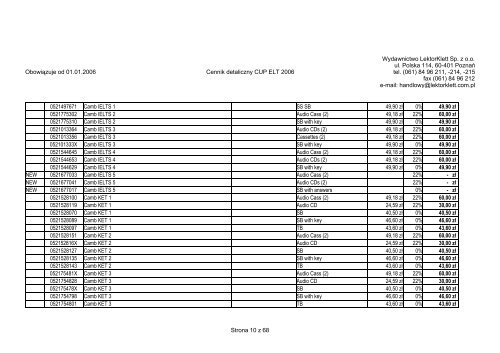 ObowiÄzuje od 01.01.2006 Cennik detaliczny CUP ELT ... - LektorKlett