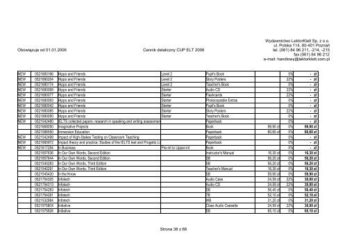 ObowiÄzuje od 01.01.2006 Cennik detaliczny CUP ELT ... - LektorKlett