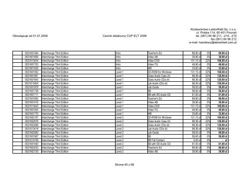 ObowiÄzuje od 01.01.2006 Cennik detaliczny CUP ELT ... - LektorKlett