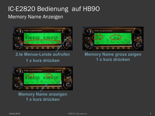 IC-E2820 Bedienung auf HB9O - HB9THJ