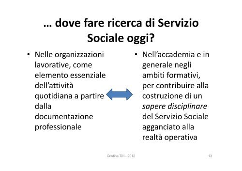 Servizio Sociale e Ricerca - Scienze della Formazione