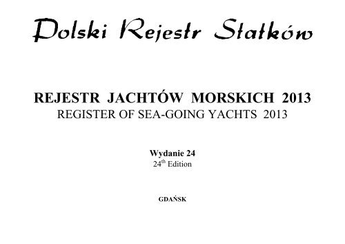 REJESTR JACHTÃW MORSKICH - 2013 - PRS