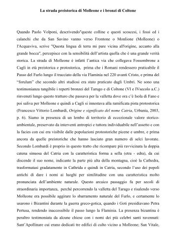 La strada preistorica di Molleone e i bronzi di Coltone - Italia Nostra