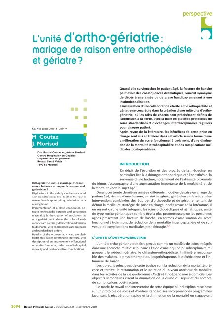 L'unité d'ortho-gériatrie: - SGG-SSG