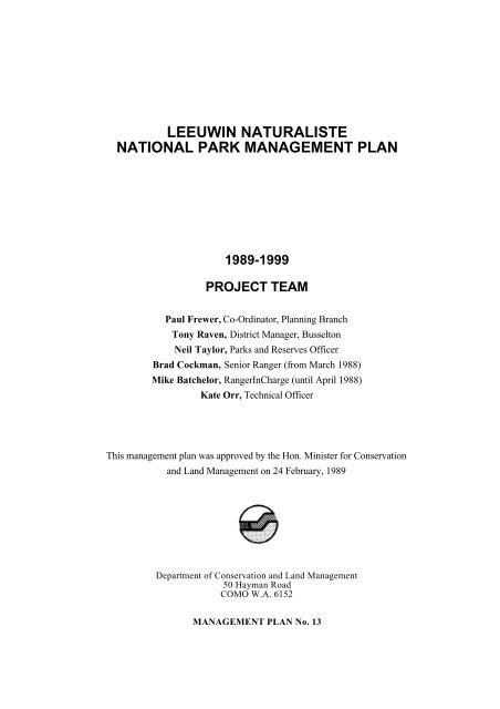 leeuwin naturaliste national park management plan - Department of ...