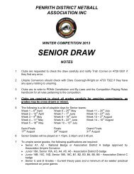 PDNA 2013 Senior Draw Booklet - Penrith District Netball Association