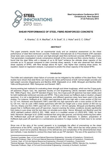 SHEAR PERFORMANCE OF STEEL FIBRE ... - SCNZ Magazine